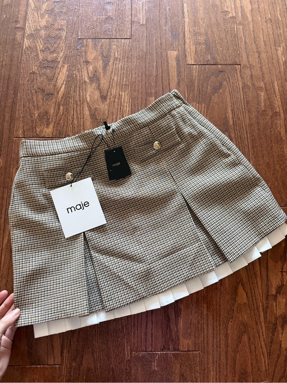 Maje Plaid Skirt NWT White Pleated Hem